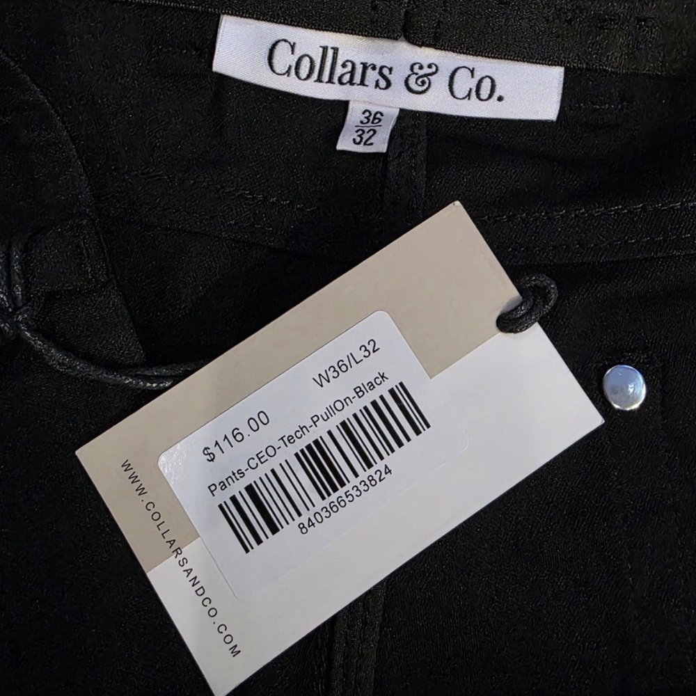 Collars & Co CEO Tech Mens Size 36 x 32 Black Stretch Pull On Pants - Picture 3 of 7